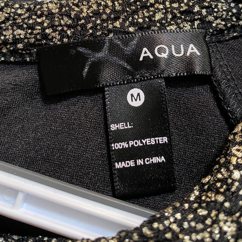Aqua Metallic Gold Knit Dress M | Short Sleeve Party or Cocktail - Picture 6 of 7